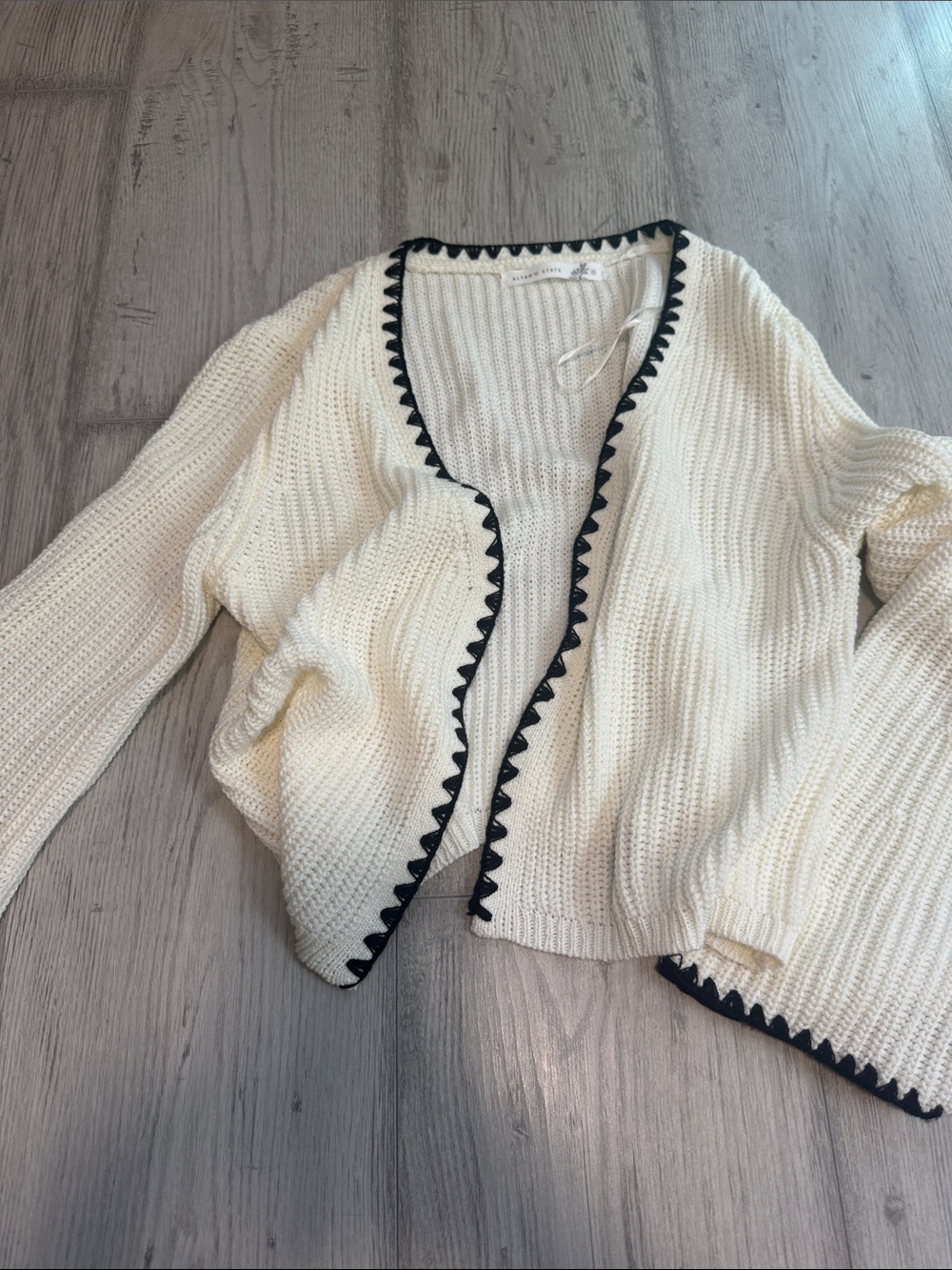Altar'd State Cream Open-Front Cardigan with Black Trim